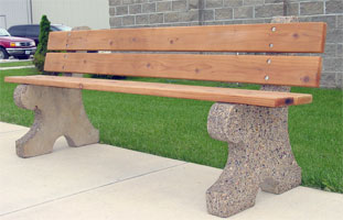 Bench With Back Wood Seat with Concrete Legs UB